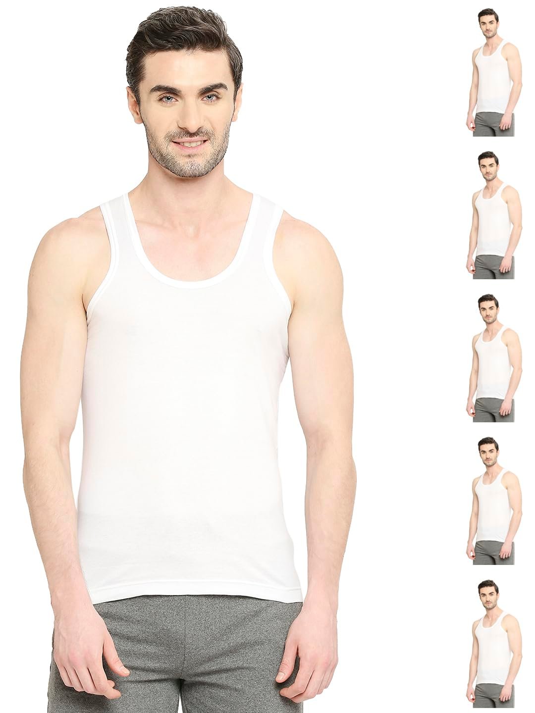 VIP Bonus Classic 100% Cotton Classic Snow White Round Neck Sleeveless Regular Fit Vest Combo Set for Mens