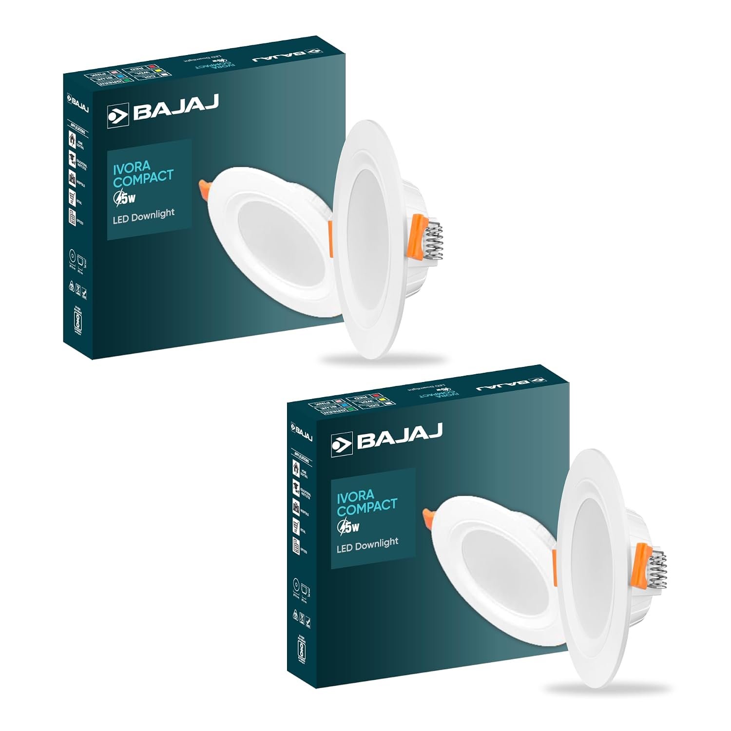 Bajaj Polycarbonate Ivora Compact Downlight | 5W LED Downlight | for Smaller Spaces | Long Life of 25000 Hours | Soothing Light (Red, Pack of 2)