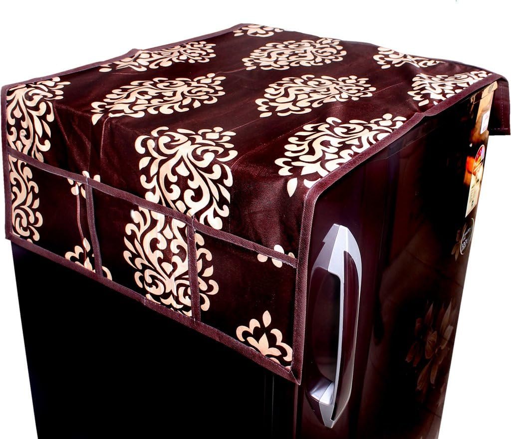 Print Fridge Cover with Side Pockets|Fridge Top Cover|Refrigerator Cover|Washable Cotton Material|6 Utility Pockets (21 X 39 Inches)-CC058