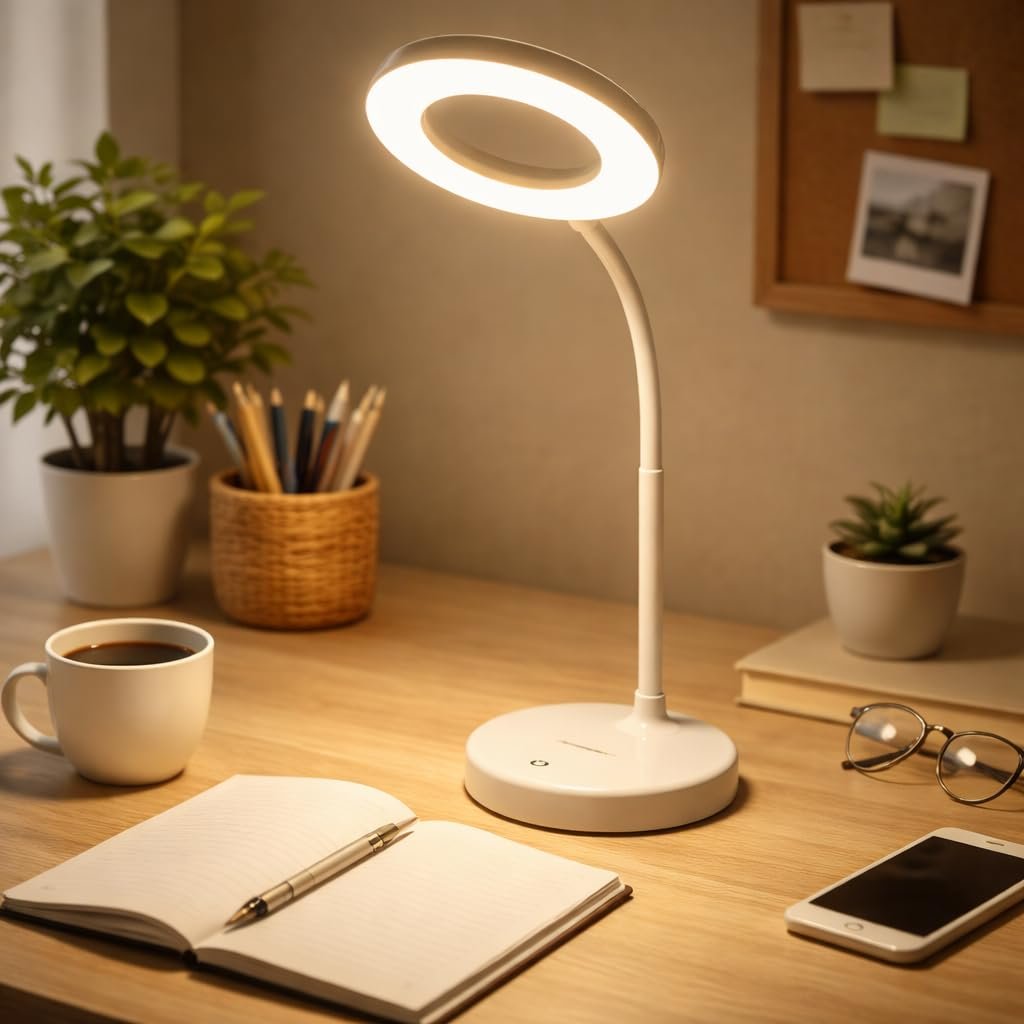 Lexton Sparkle Rechargeable LED Table Lamp with Touch Dimming | 3 Colour Modes Warm, Cool & Natural White | Type-C Charging Port | Suitable for Study Room, Office Desk, Hotel & Bedroom