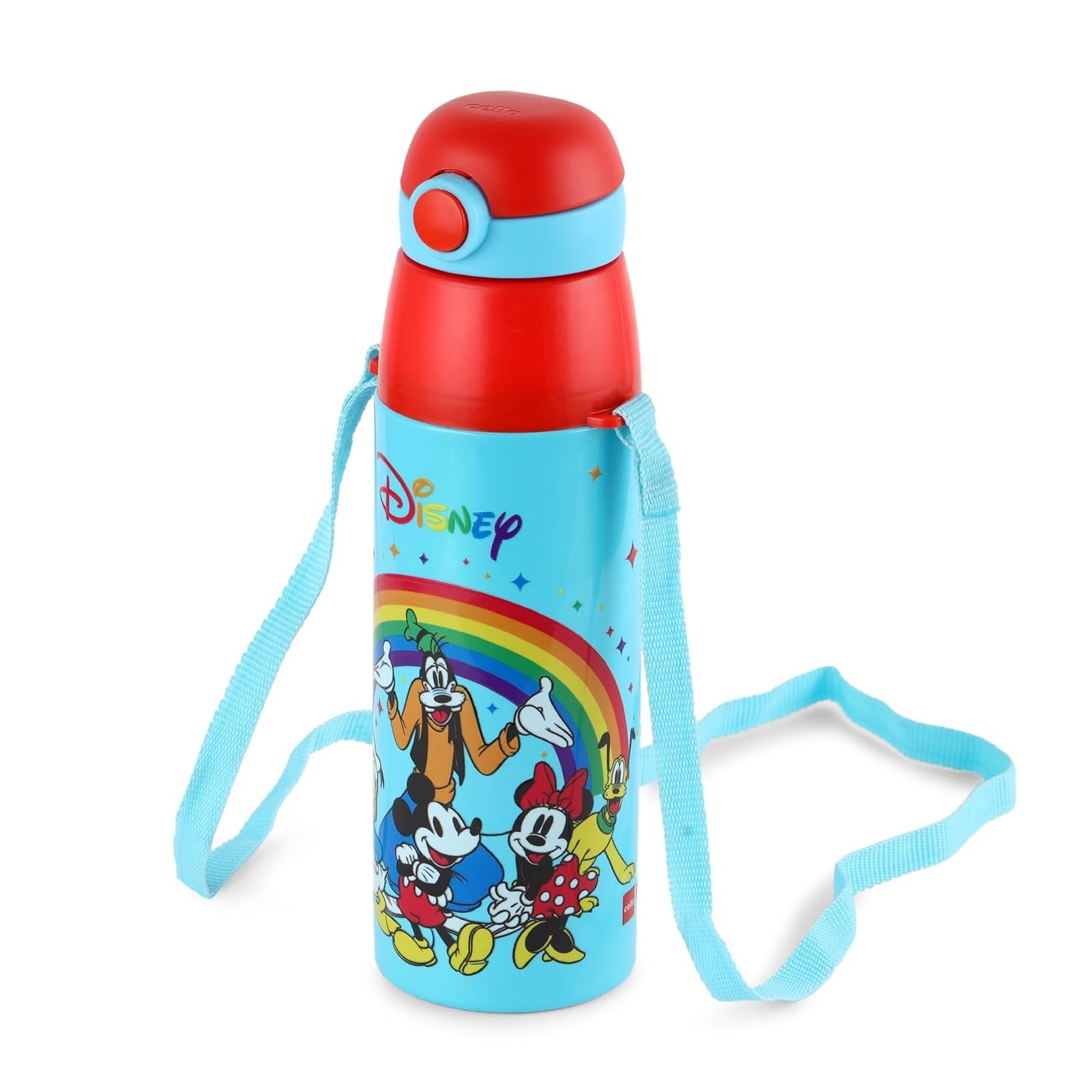 CELLO Kidzbee Series Orb 400 Inner Steel Insulated Water Bottle, 380ml, Light Blue | 3D Touch & Feel Mickey Family Design | Leakproof Flip Top Spout, Easy to Carry | Cold Water Bottle for Kids School