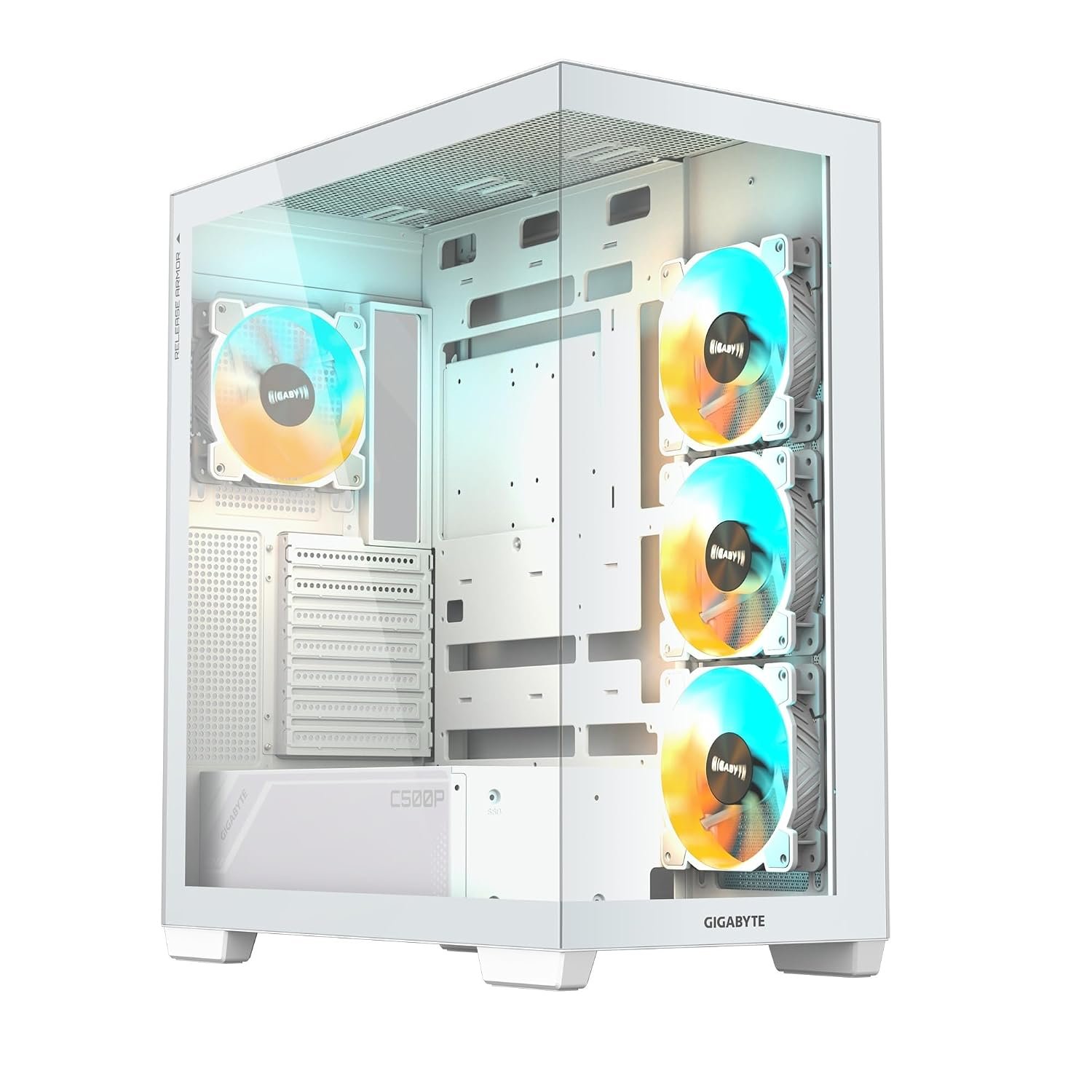 GIGABYTE C500 Panoramic Stealth ICE Mid Tower Gaming Cabinet | Panoramic Glass | Optimized Airflow Design | Supports Mini ITX/Micro ATX/ATX | 4 Pre-Installed ARGB Fans | USB 3.0 x2