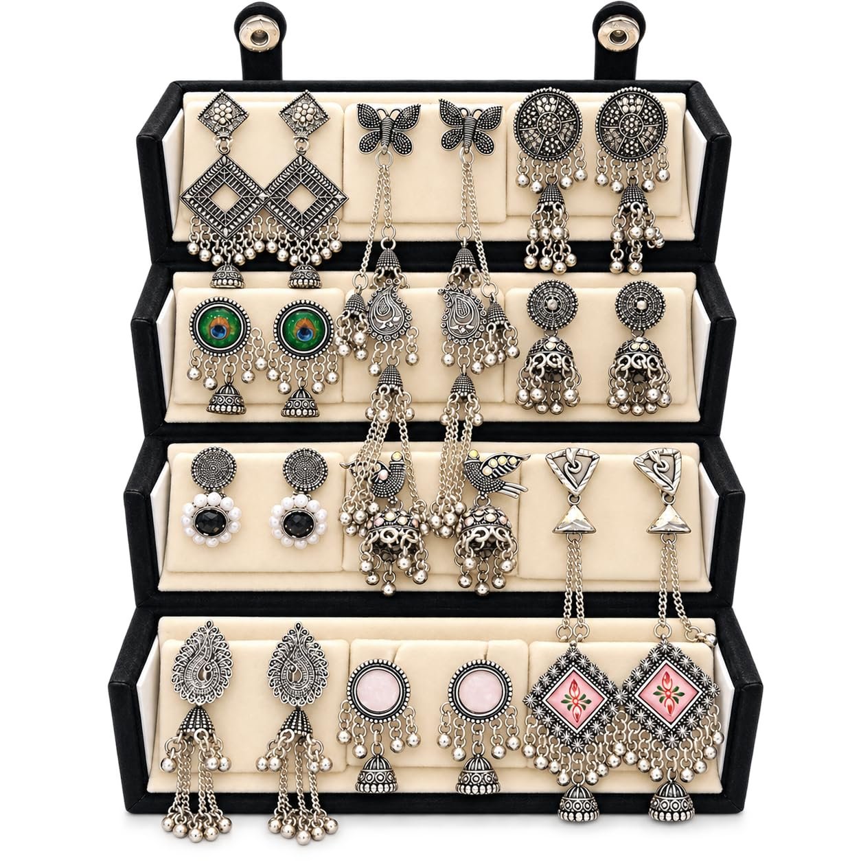 12 Pairs Set Earrings for Women Girls with Stylish Organizer Box | Earring for Valentine Birthday Rakshabandhan Gifts for Girls Girlfriend Wife Sister (Customised Name Oxidised)