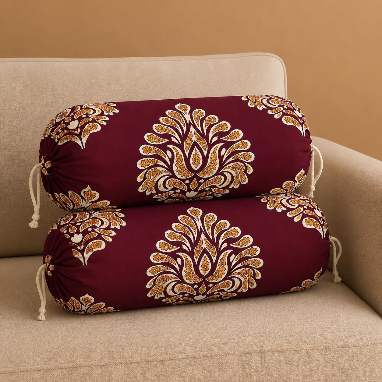 Sands® Cotton Bolster/Pillow Covers| Round Bedside Long Pillow Cover|King Size Covers|Dewan Pillow Cover Set 16 X 32 |Bolster Cover Set of 2 (Multicolor) (Dark Maroon)