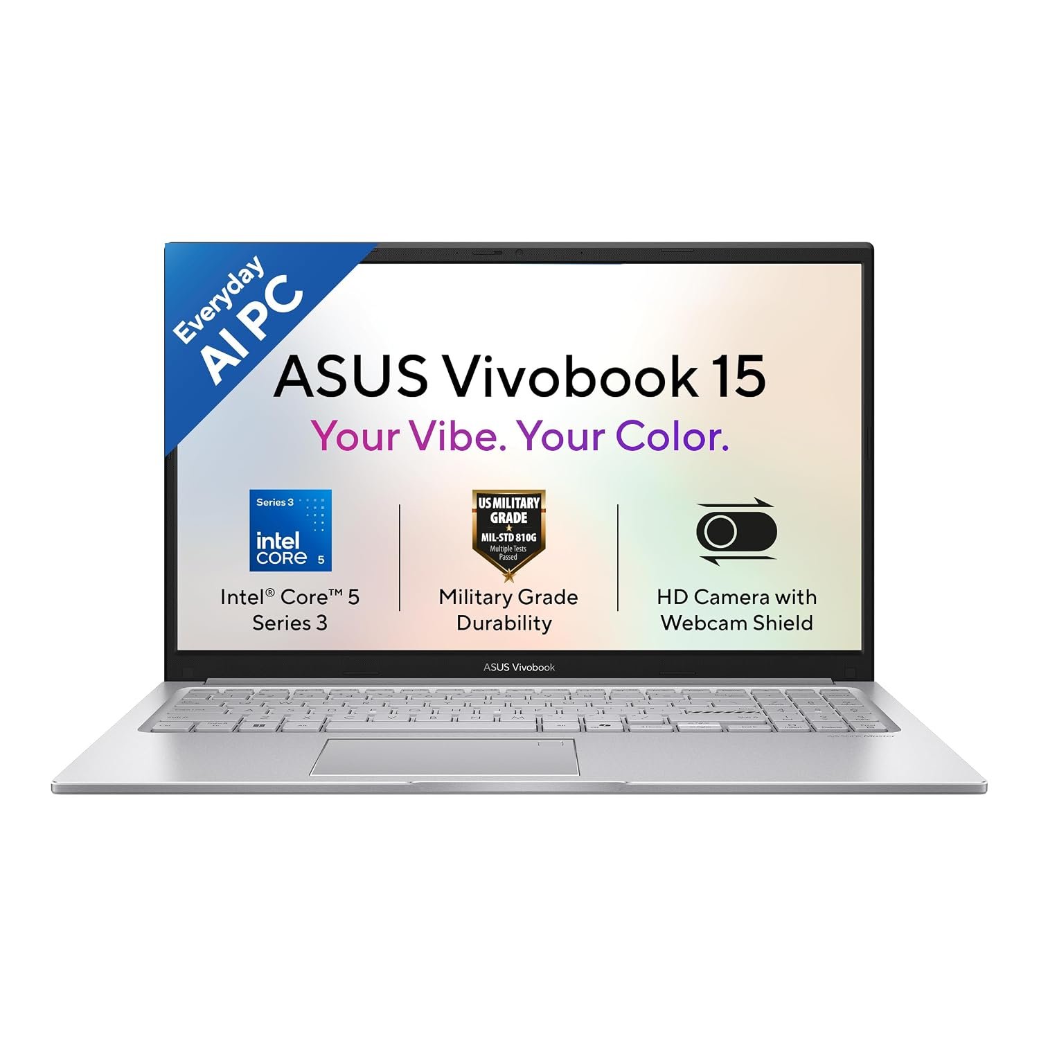 ASUS Vivobook 15 (2026),Intel Core 5 320 (Series 3-Latest Gen),Fingerprint Sensor,Intel iGPU,16GB/512GB,FHD,15.6"(39.6 cm),Win 11,M365 Basic(1Y),Office 24,Cool Silver,1.7 Kg,X1504MA-BQ125WS, AI Laptop