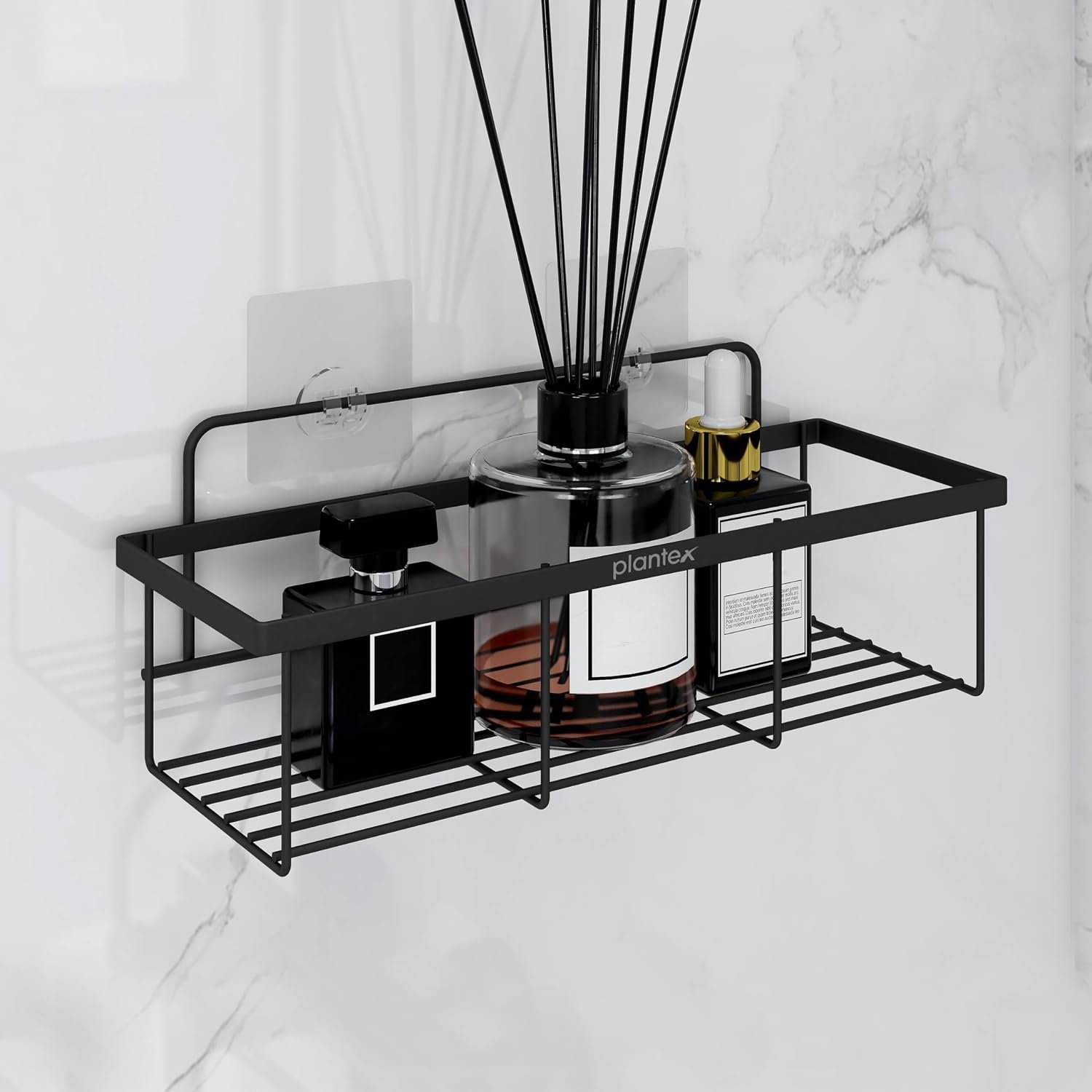 Plantex Shelf for Bathroom/GI Steel Shelf with Minor Surface Marks from Transit, Fully Quality Checked/Self Adhesive Bathroom Organiser (Black, Powder Coated)