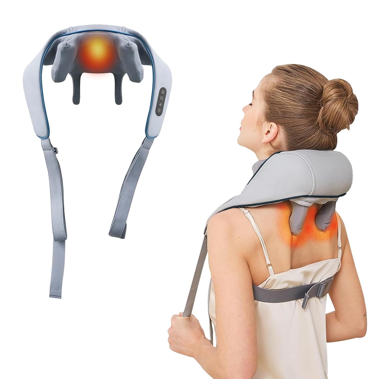 Robustt Neck and Back Massager with Heating Mode, Massager for Body Aches and Pains Relief, Electric Wearable 6D Cervical Neck Massage Machine for Deep Tissue Neck, Back, Waist and Legs - Grey