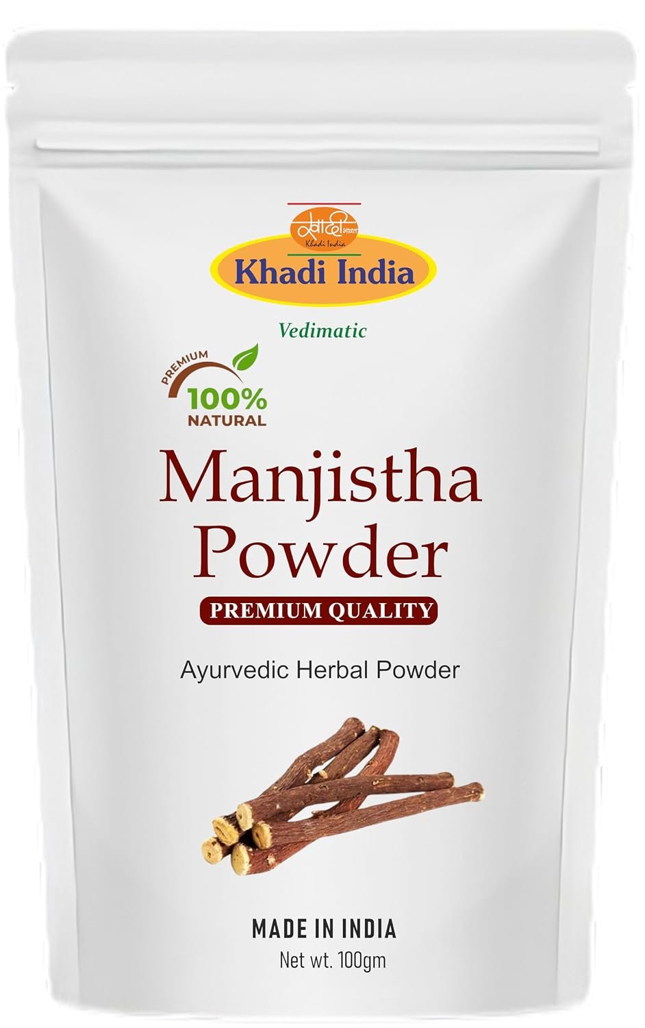 Khadi 100% Pure & Organic Manjistha Powder (Rubia Cordifolia) Natural Ayurvedic Detoxifier for Glowing Skin,Pigmentation 100g