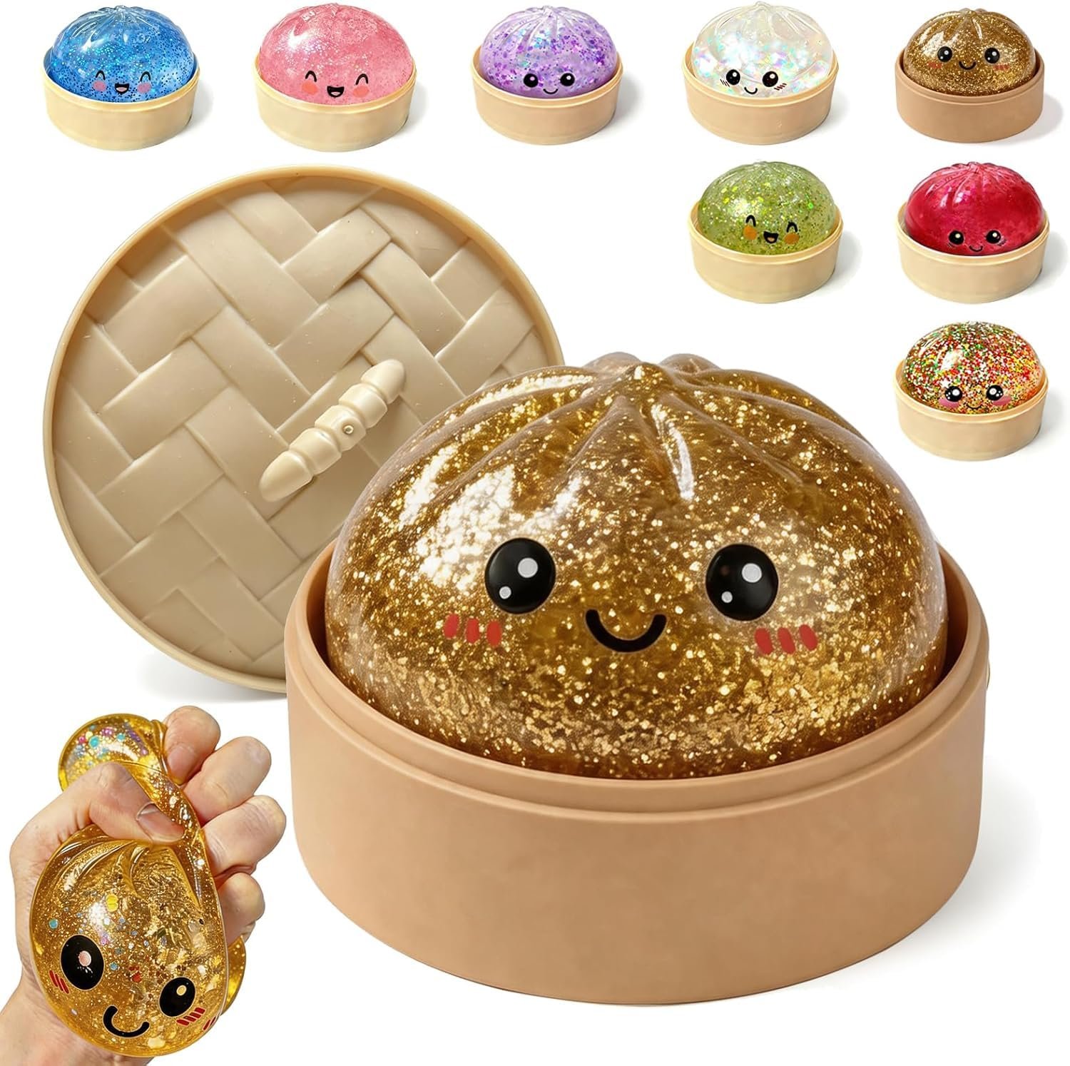 Goal Zone Dumpling Squishy Ball, Dumpling Squishy Mystery Box, Fidget Sensory Toy for Adults,Colorful Dumplings Stress Balls with Food Steamer,Stretchy Desk Toys { Rendom Pic of 1 Multicolour }