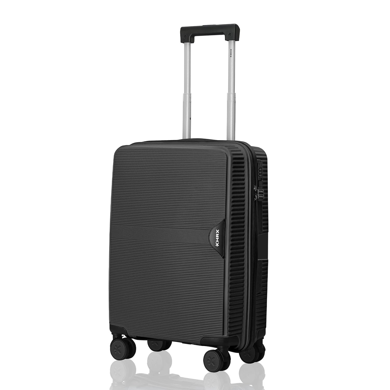 HRX Parabola Cabin Size Haileys Black Polypropylene Hard Shell Suitcase - Premium Travel Trolley Bag with 8 Spinner Wheels, Number Lock & Water Resistant Body