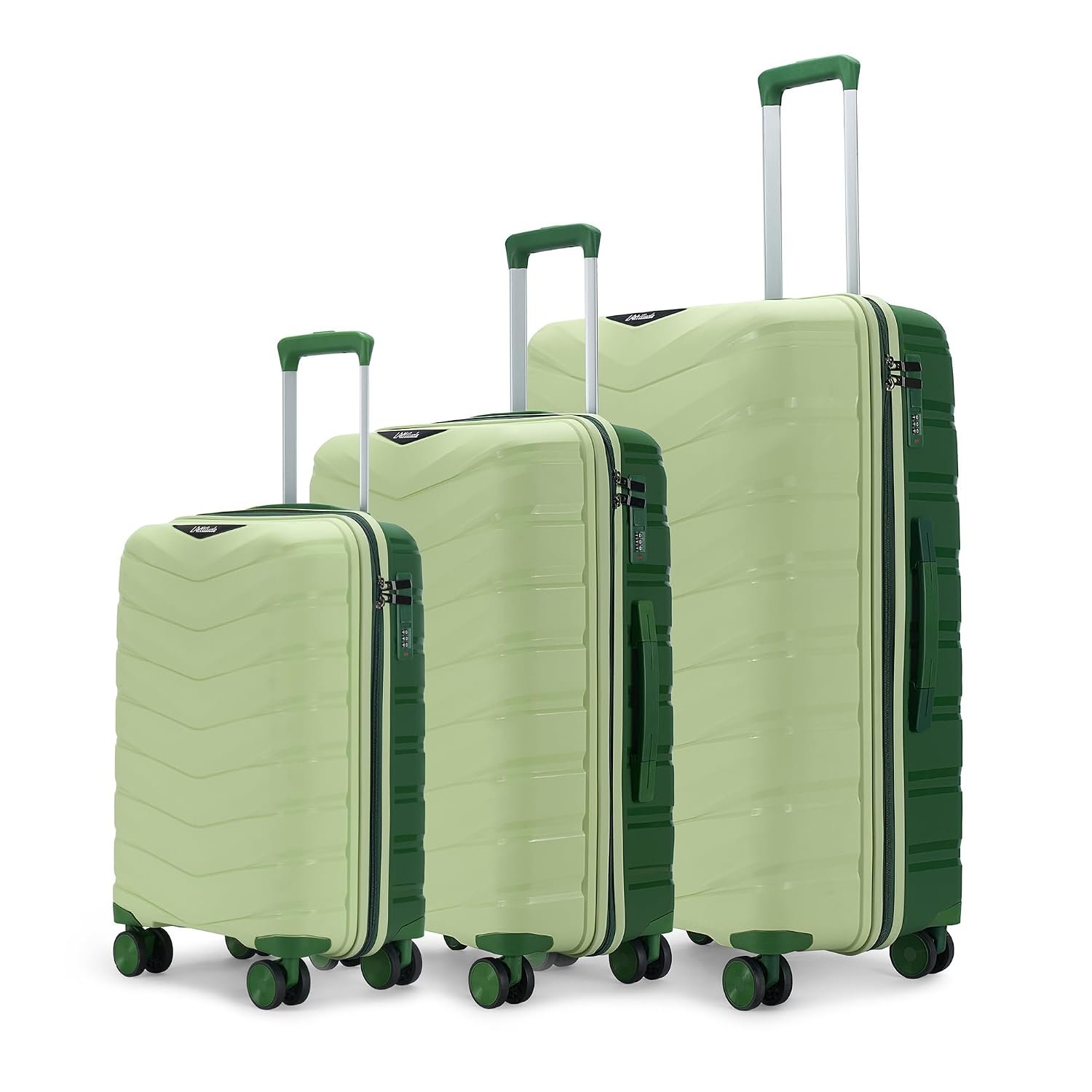 Axis Set of 3 Trolley Bags Polypropylene Hard Suitcase, 8 Spinner Wheels, 3-Pocket Convipack, Dual-Tone Shell, Recessed Number Lock Laser Green/Everglade Green