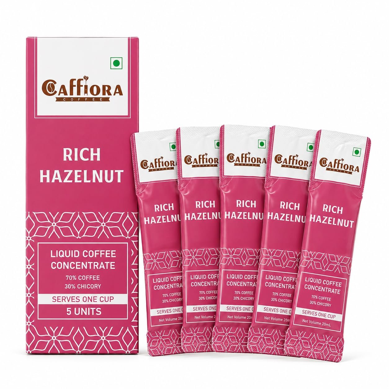 Caffiora Hazelnut Flavoured Instant Coffee Sachets | Liquid Coffee Concentrate | 5 x 20ml | Natural Hazelnut Aroma | Sugar Free | Hot & Cold