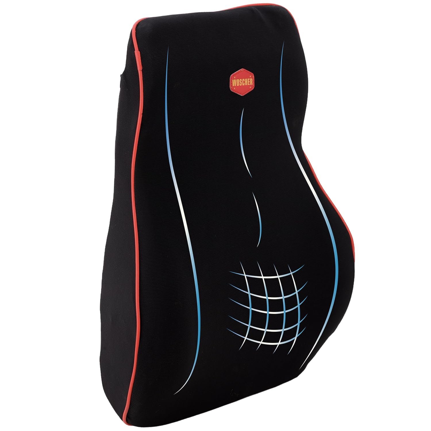WOSCHER® Memory Foam Lumbar Support Pillow, Car Back Cushion with Ergonomic Designed for Low Back Pain Relief, Orthopedic Backrest for Car Seat, Office Chair, Wheelchair and Recliner (Black Red)