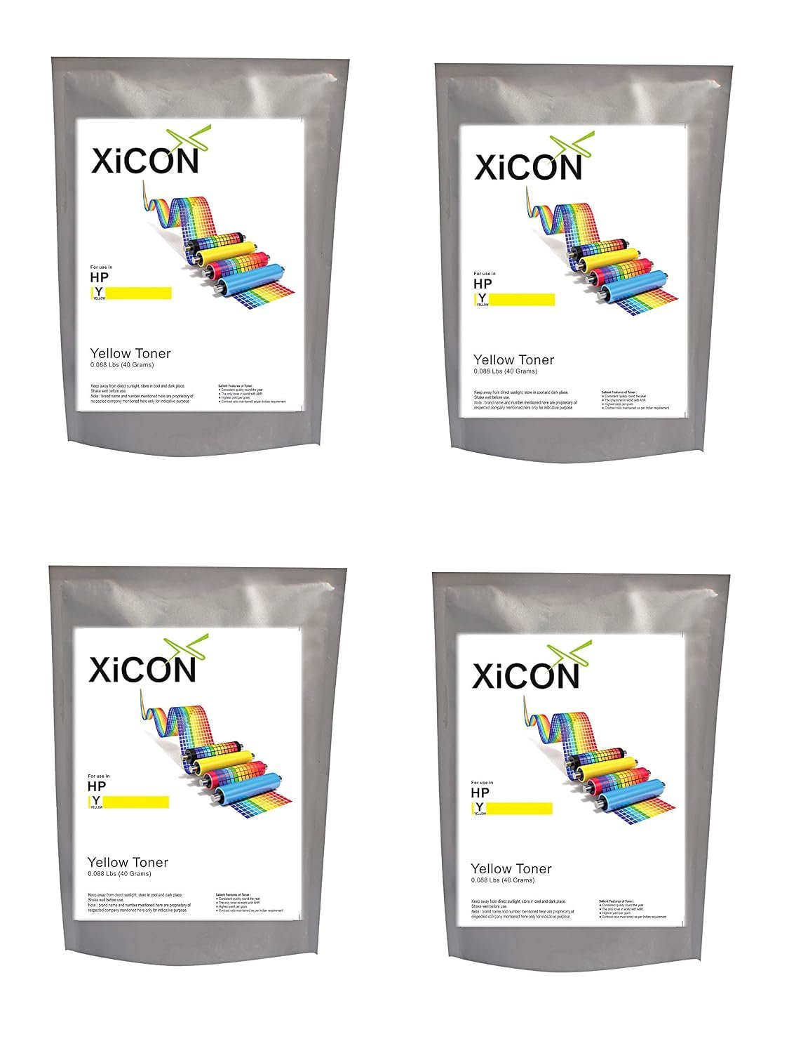 Xicon Yellow Toner Powder for use in HP - 40g (Pack of 4)