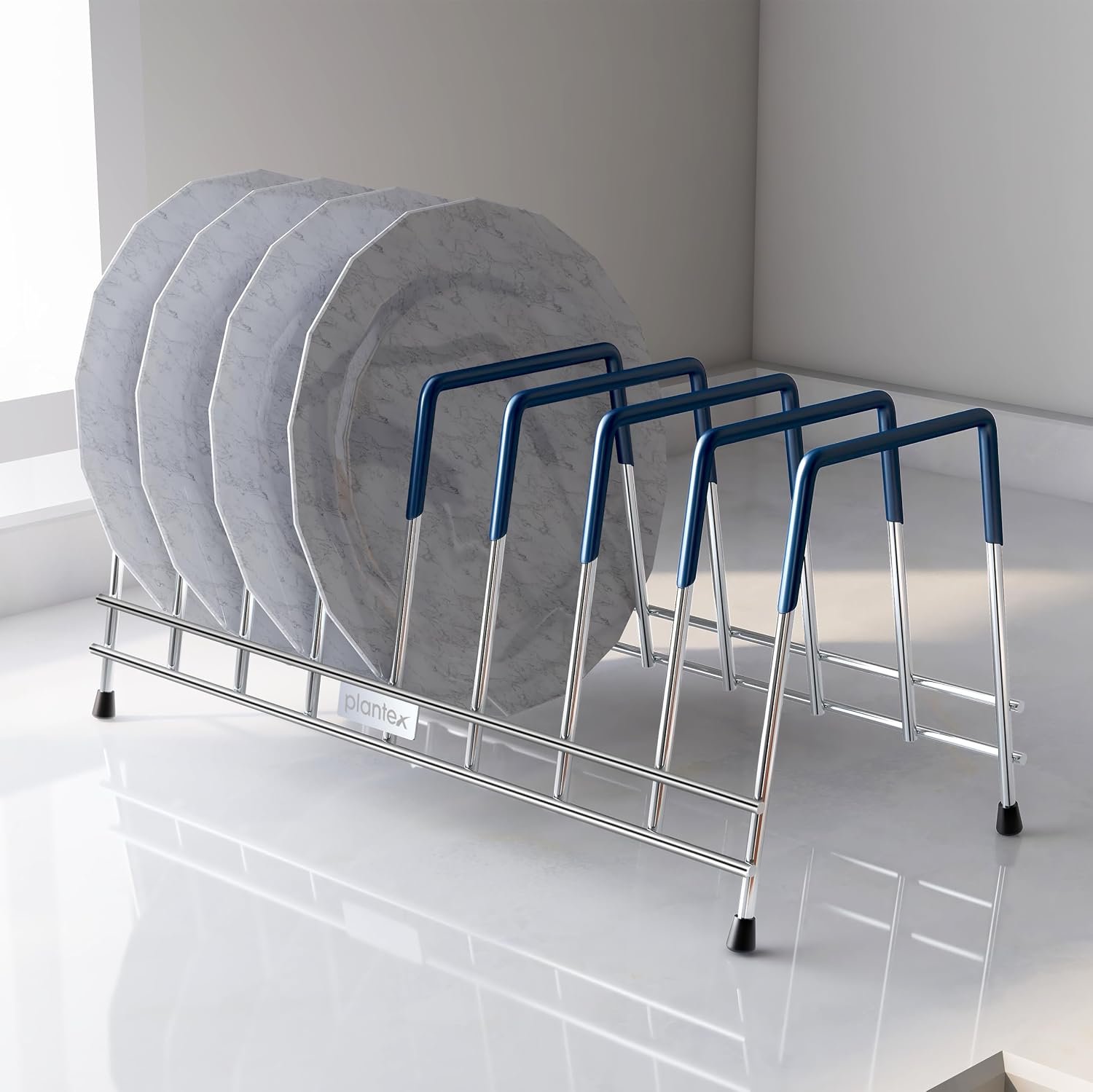 Plantex Stainless Steel Plate Stand for Kitchen/10 Slot Plate Rack for Kitchen with Minor Surface Marks from Transit, Fully Quality Checked/6-Inch Dish Rack (Size-6inch, Slot- 10, Pack of 1)