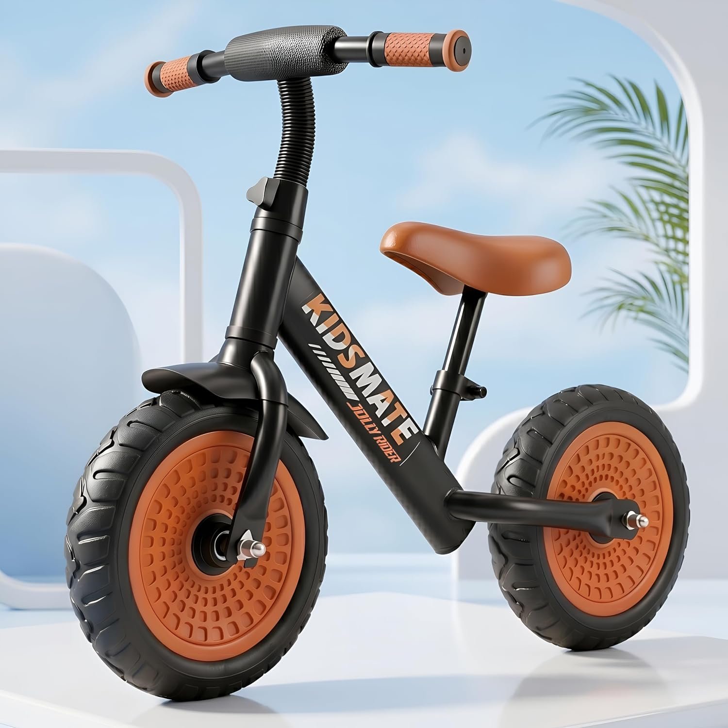 Kidsmate Jolly Rider Kids Balance Bike for 2-4 Years | Lightweight Pedal-Free Kids Balance Cycle with EVA Tyres, PU Foam Seat & Metal Frame | Baby Cycle Training Bike for Boys & Girls - Black
