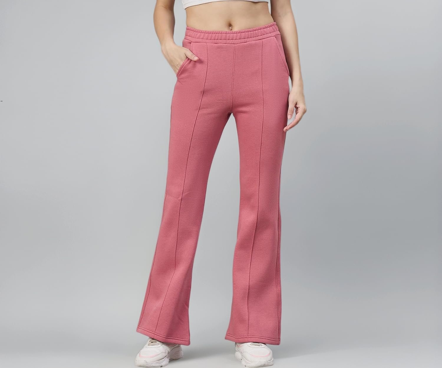 98 Degree North Women Flared Fleece Track Pants-GL1315-ALMOND