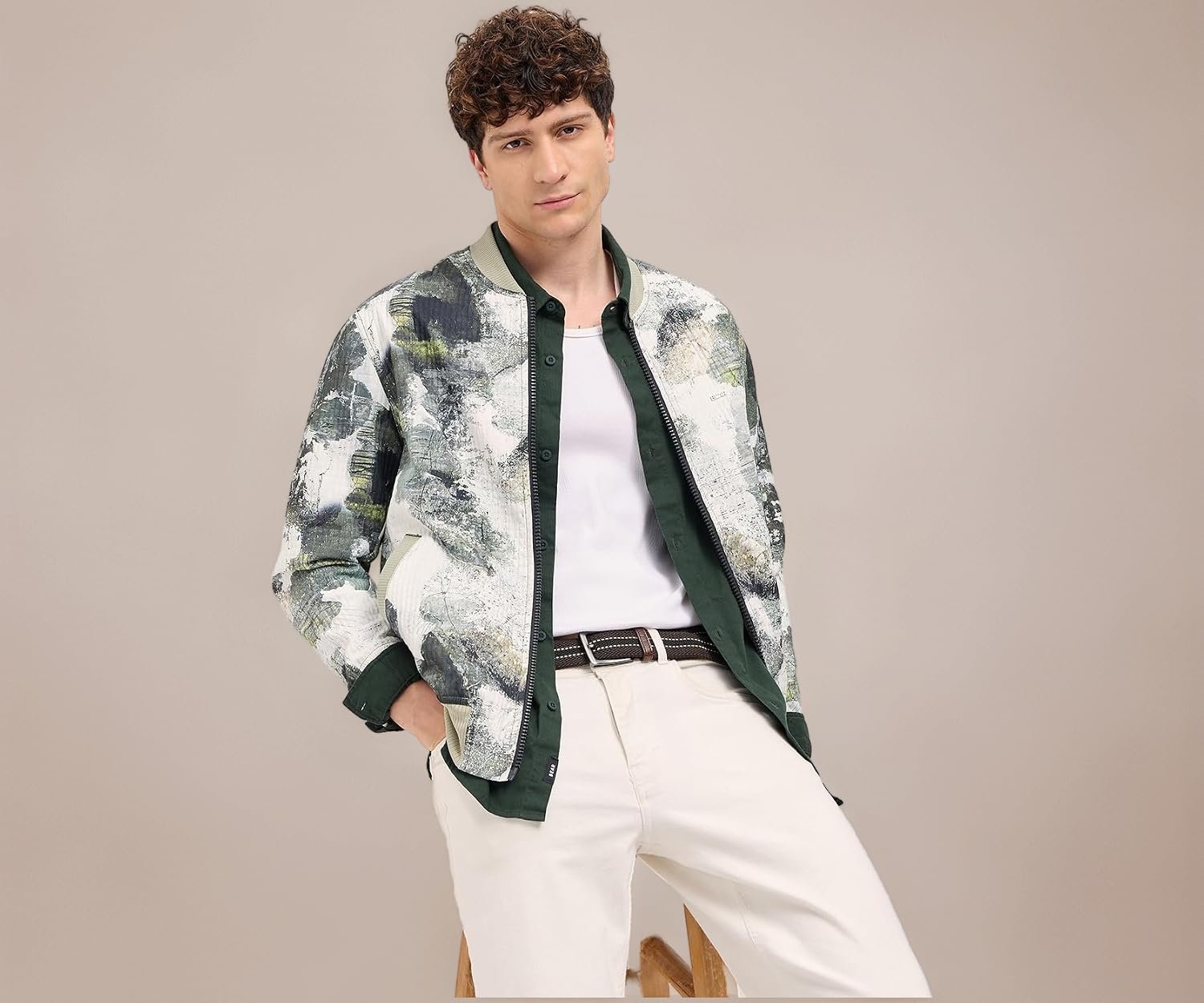 THE BEAR HOUSE Men's Camouflage Printed Bomber Jacket