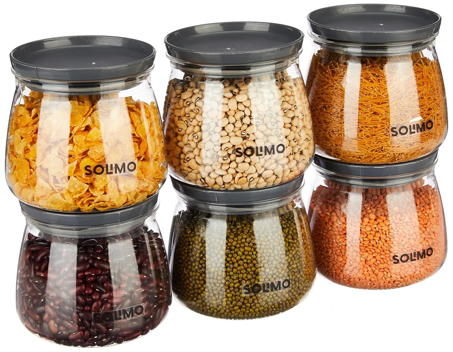 Amazon Brand - Solimo Plastic Storage Jar and Container Set I Air Tight & BPA Free Containers for Kitchen Storage Set I Grocery Kitchen Container Set I Multipurpose Jar, 800 Ml Each, Set 6, Grey