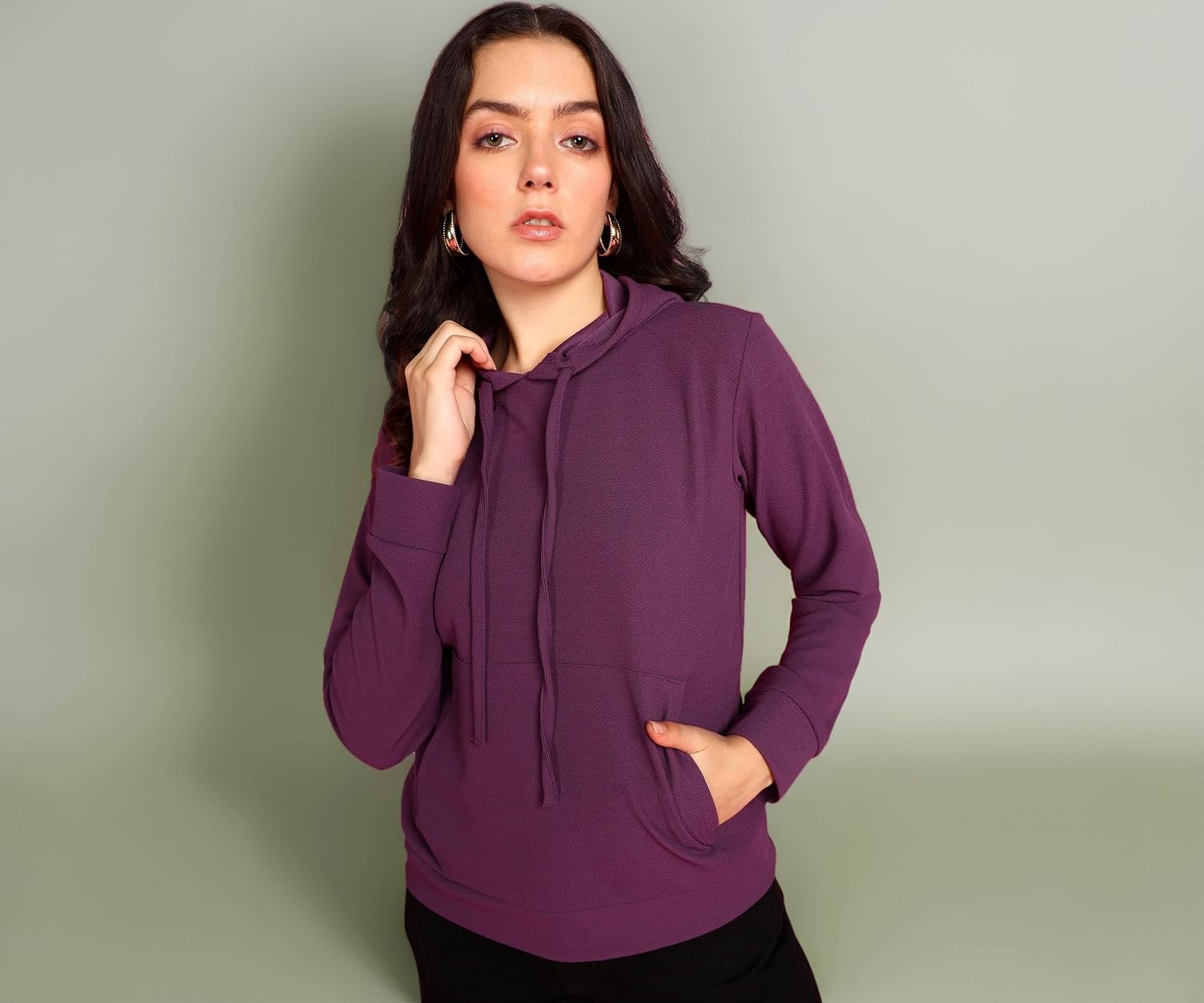 POPWINGS Casual Solid Hooded Pocket Sweatshirt for Women || Women Sweatshirts Casual Wear ||Latest Stylish Western Winter Wear Sweatshirts for Women