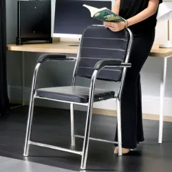 Office Chair Visitor Chair with arm Rest with Steel Frame and Cushioned seat Back, Chair Without Wheels Holds up to 140 kg Heavy Design (1, Black, Heavy)