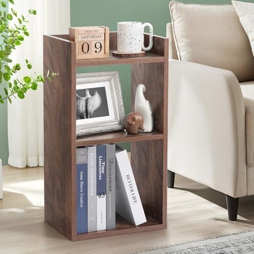 ABOUT SPACE Side Table - Bed Side Tables for Bed Room with 2 Adjustable Shelves | DIY Engineered Wood Night Stand with Storage, Open Display End Table for Home Office(L 33 x B 24 x H 61.5 cm - Walnut)