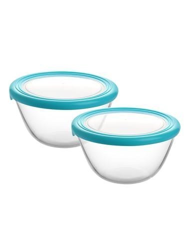 CELLO Ornella Round Glass Mixing Bowls for Kitchen with Lid Set of 2 Pieces, 500ml Transparent | Freezer & Fridge Safe, Microwave Oven & Dishwasher Safe Toughened Glass Bowl for Serving Mixing Dining