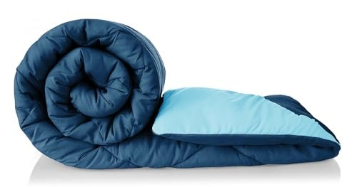 BSB HOME 220 GSM Solid Plain Reversible Summer Microfiber AC Comforter/Duvet| All Season Single Size 3 Layered Quilted Blanket for Single Bed (220 cm x 152 cm, Ocean Blue Grey)