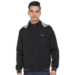 Qube By Fort Collins Men's Reversible Hooded Jacket - Lightweight 2-in-1 Full Zip Jacket for Men | Wind-Resistant Hooded Windcheater with Drawcord & Zip Pockets for Spring, Monsoon & Casual Wear