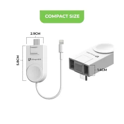 UltraProlink Magnetic Wireless Charger for iWatch Series 8,7,6,5,3,2,1 (2.5W)|2in1 Wireless Charger for iWatch|Adjustable Type C Connector|with Cable for Airpod & iPhone Charging 5W | UM1006AW, White