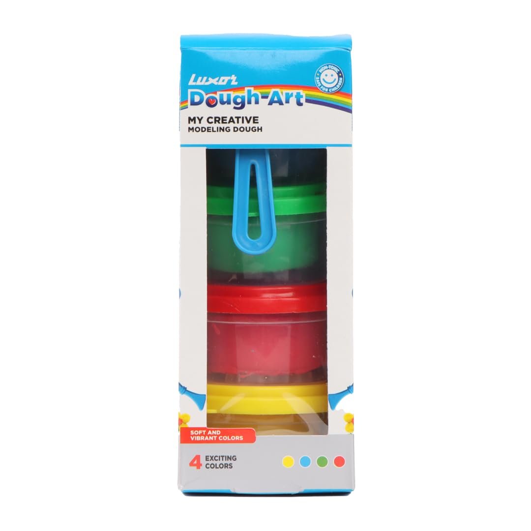 Luxor Doodles Double Decker Dough Pot: Ultimate Creative Play Set|4 Assorted colours Dough, 8 Design Moulds, 1 Roller & 1 Plastic Knife | Fun Kit for Kids
