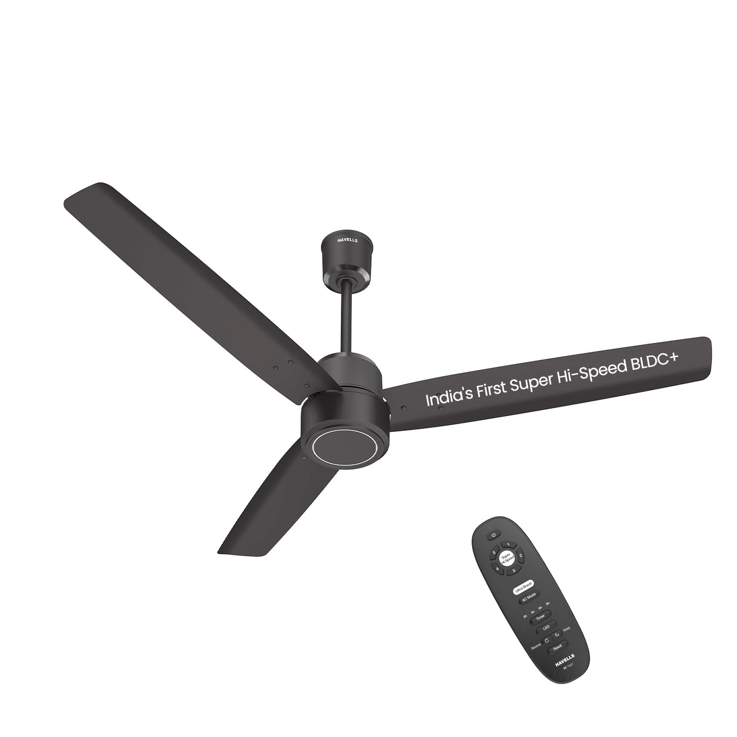 Havells EPIC STORM India's No. 1 Super Hi Speed BLDC+ Ceiling Fan|400 RPM|AC Mode|7 Speeds| Save ₹1900 per year, 65% Less Electricity Consumption|32W Motor|3 Years Warranty (Smoke Brown)