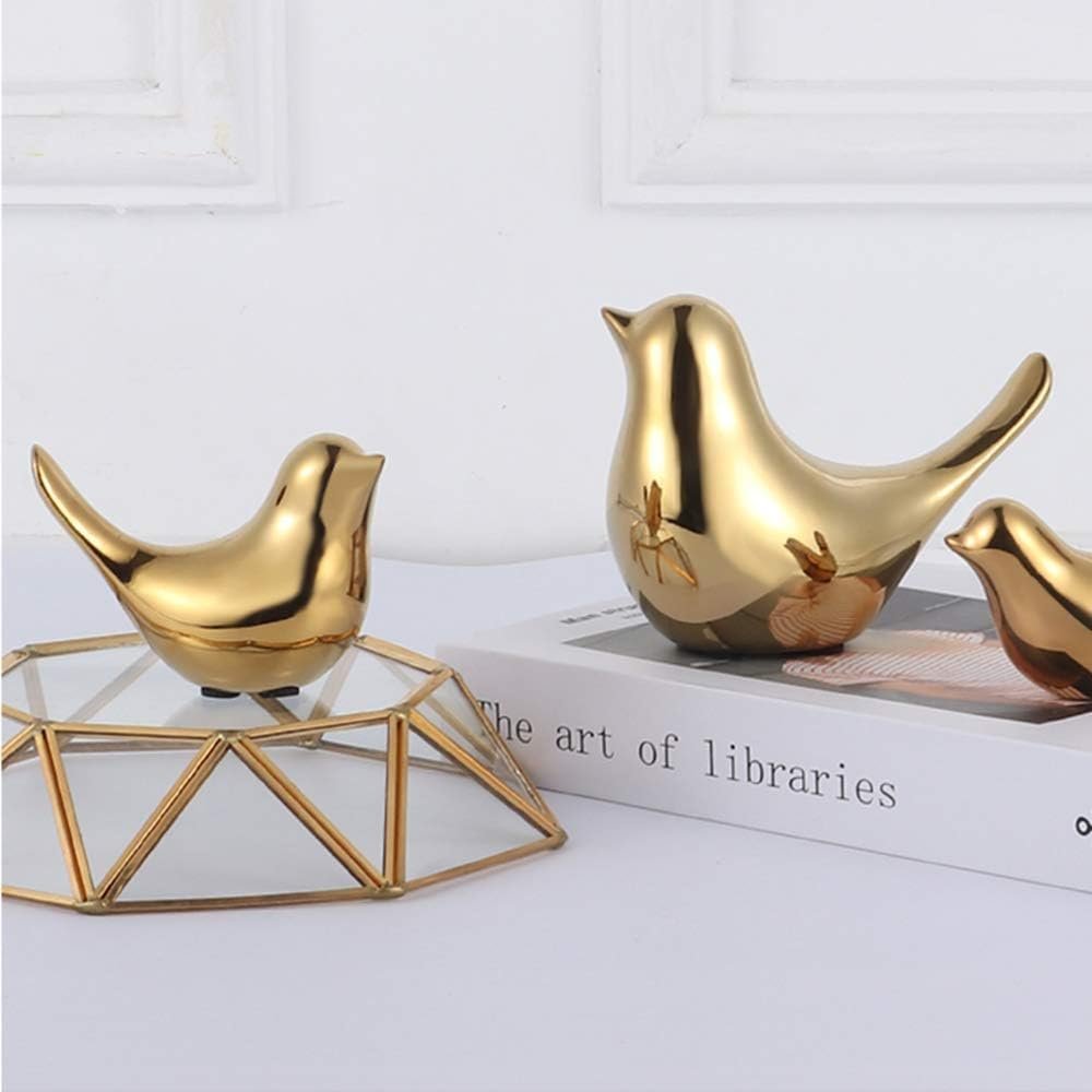 Ceramic Golden Birds Showpiece for Home Decor | Set of 2 Decorative Bird Figurines | Gold Bird Statue for Living Room, Bedroom, Office Desk, Cabinet & Shelf Decoration (Pack of 2, Golden)