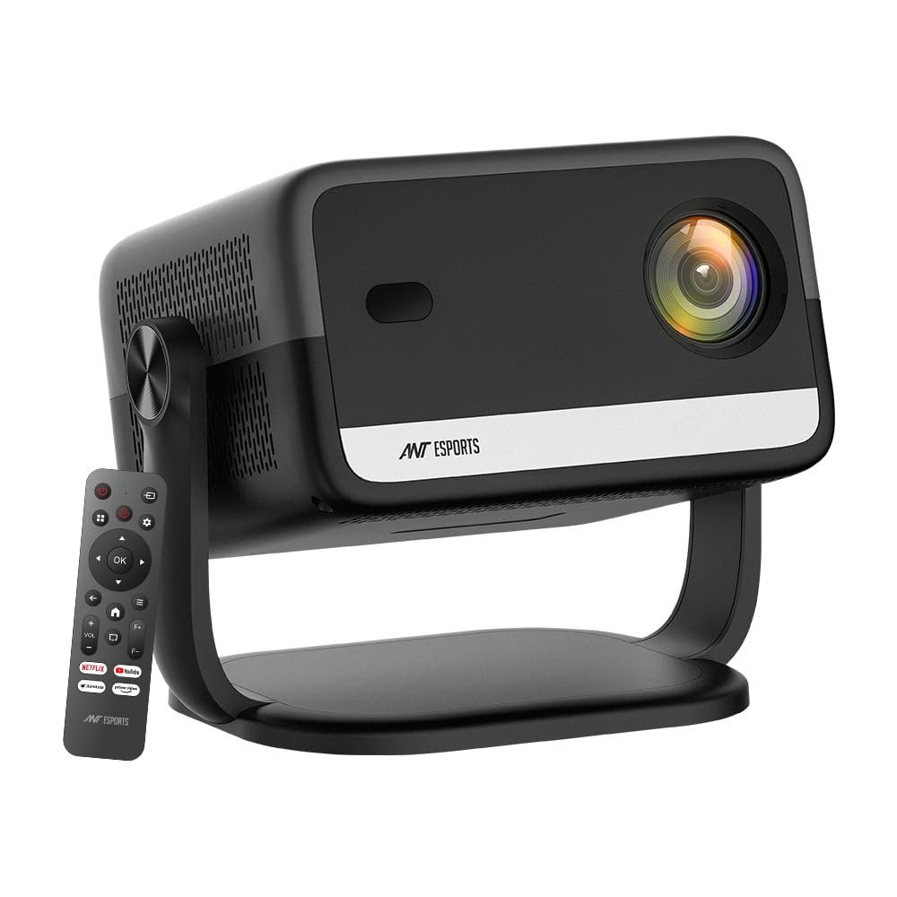 Ant Esports View 821 AI Full HD 1080p Smart Android Projector (1000 ANSI Lumens, Up to 400" Display, Auto Focus & Auto Keystone, 30W Built-in Speaker, Wi-Fi & Bluetooth)