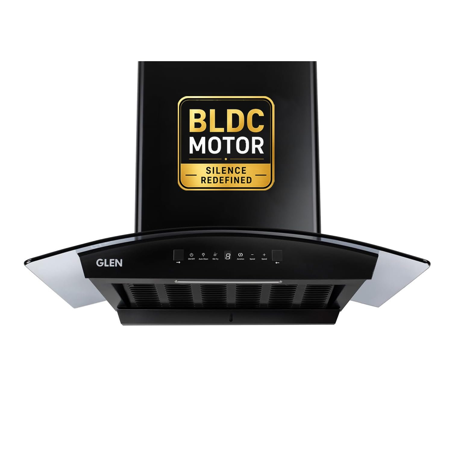 Glen Hood RICA 60 Curved Glass Kitchen Chimney | 1500 m³/hr Suction | BLDC Motor | Filterless Thermal Auto Clean | Touch & Gesture Control |2 Year Comprehensive Warranty & 15 Year on Motor| Black