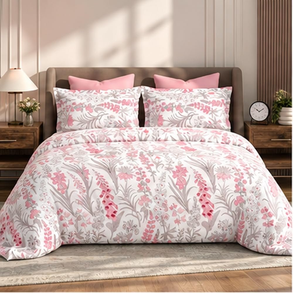 Bombay Dyeing Florentine Floral Pink Super King Size Bedsheet Set (3 Pc)