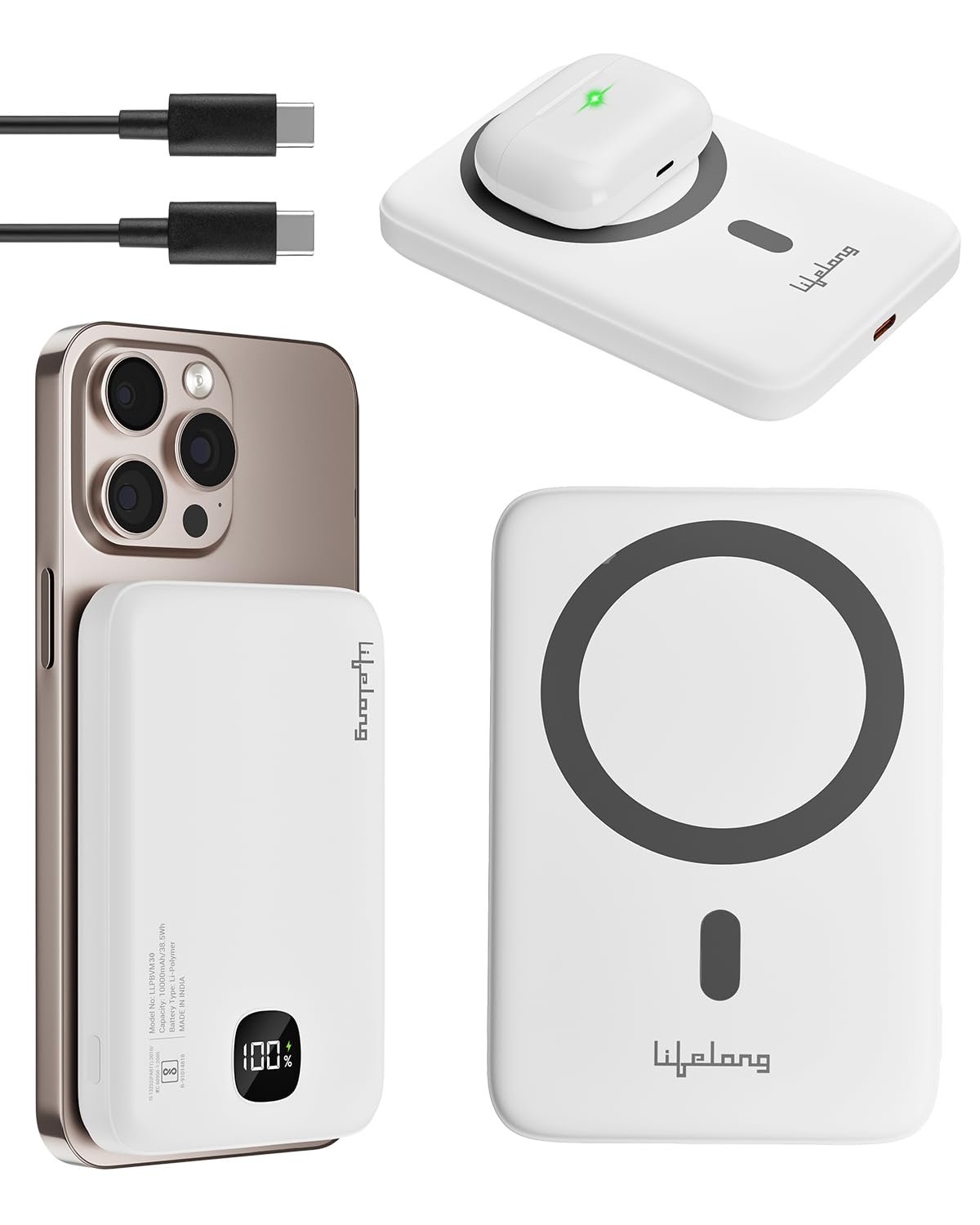 Lifelong Electronics MagSafe Wireless & Wired 10000mAH Power Bank