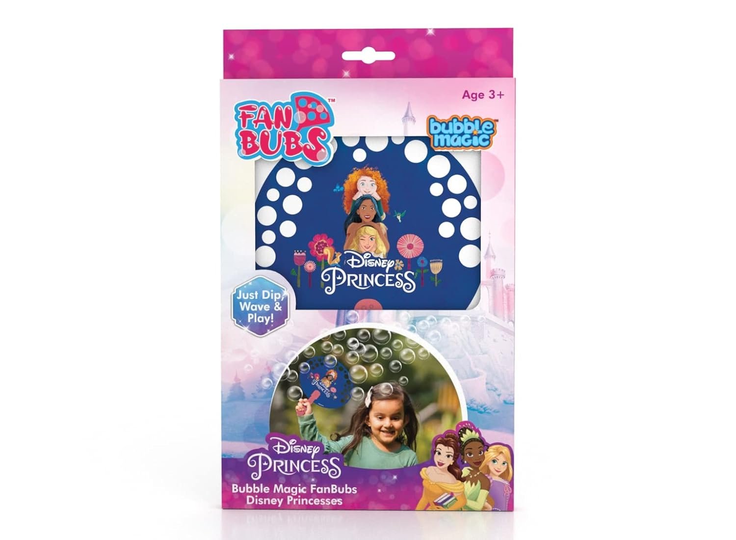 Bubble Magic FanBubs Disney Princesses Theme|Thick Viscous Concentrate Solution Pouches With HandFan|Just Dip,Wave& Play|Bubble Maker|Birthday&Return Gifts For Kids 3+|Outdoor Indoor Toy|Made In India