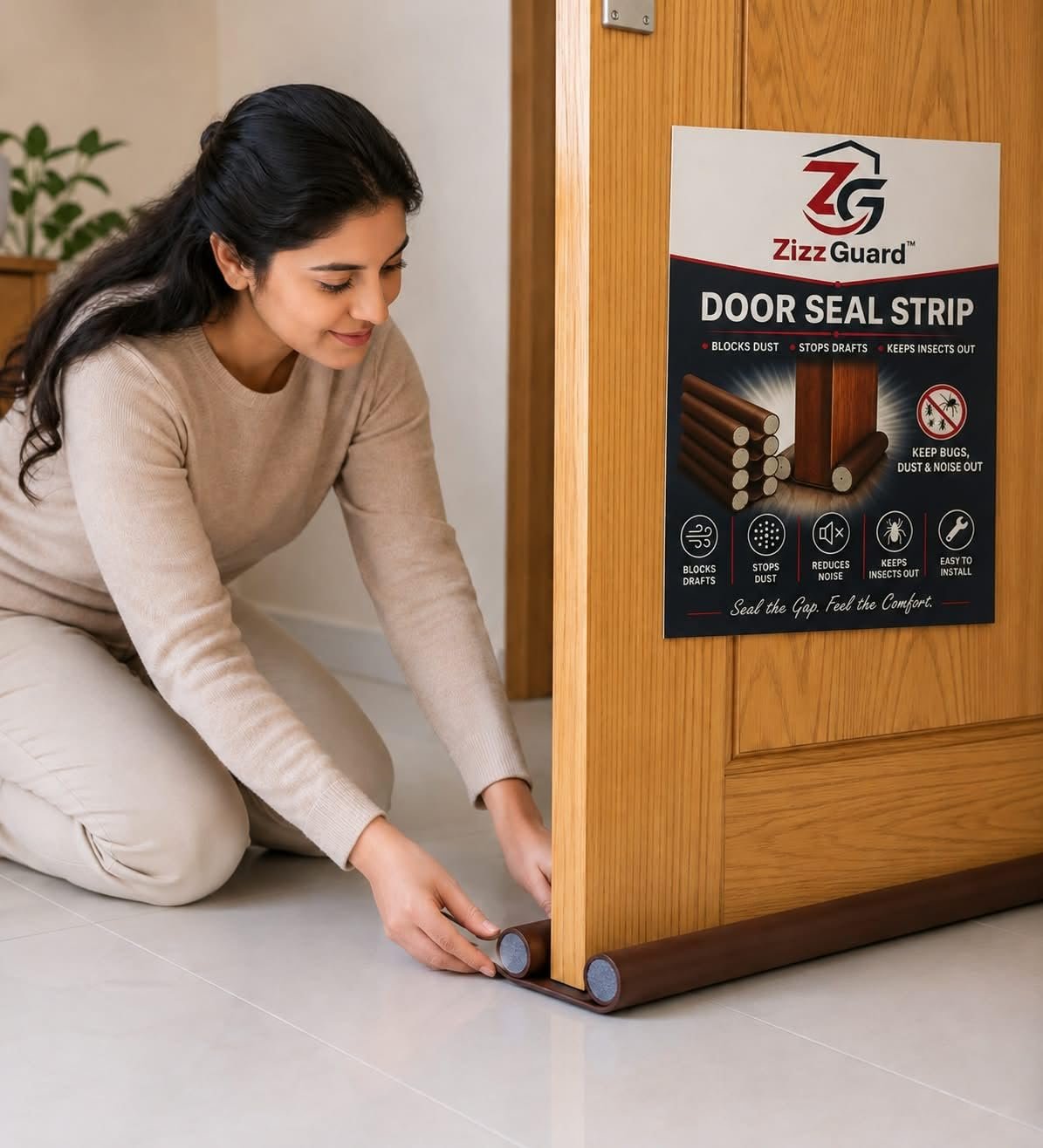 Zizz Guard Door Bottom Seal Strip – 5 Pairs Pack, 39 -Inch Length Heavy-Duty PVC Gap Filler for Doors & Windows | Superior Soundproof Draft Stopper, Dust & Bug Blocker Self-Adhesive Weatherproof Guard