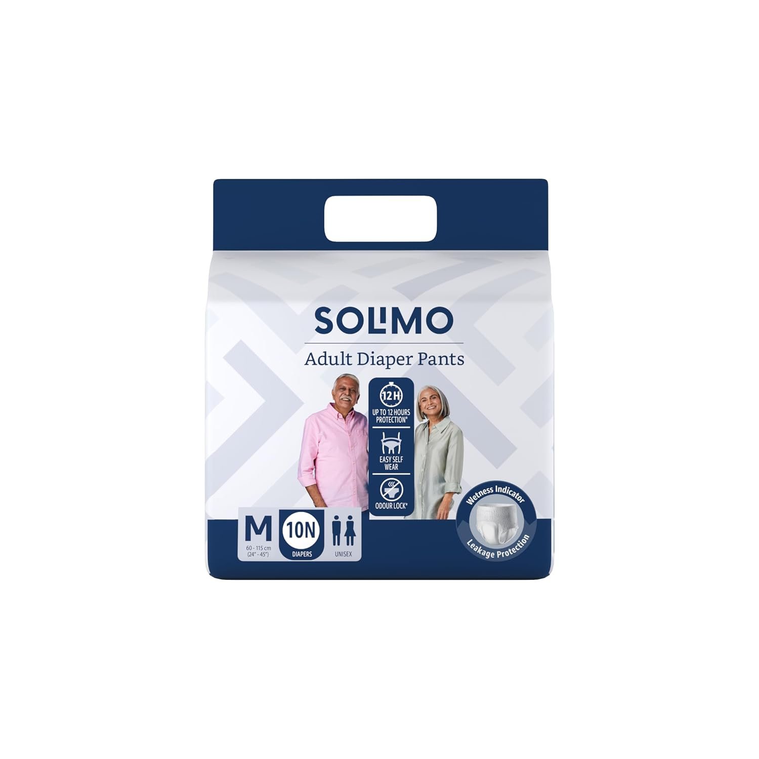 Amazon Brand - Solimo Adult Diapers Pant Style | Medium Size | 10 Count | Waist 24-45 Inch (60-115 cm) | Fast Absorption | Leak Proof | Unisex | For Men & Women