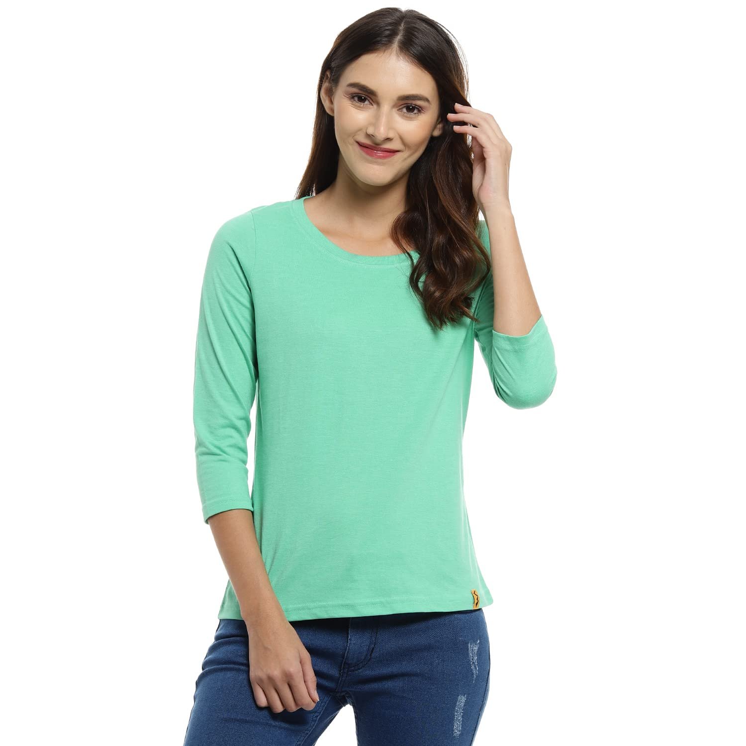 PINACOLADA Green Women Round Neck Quarter Sleeve T-Shirt Dare to Be Different