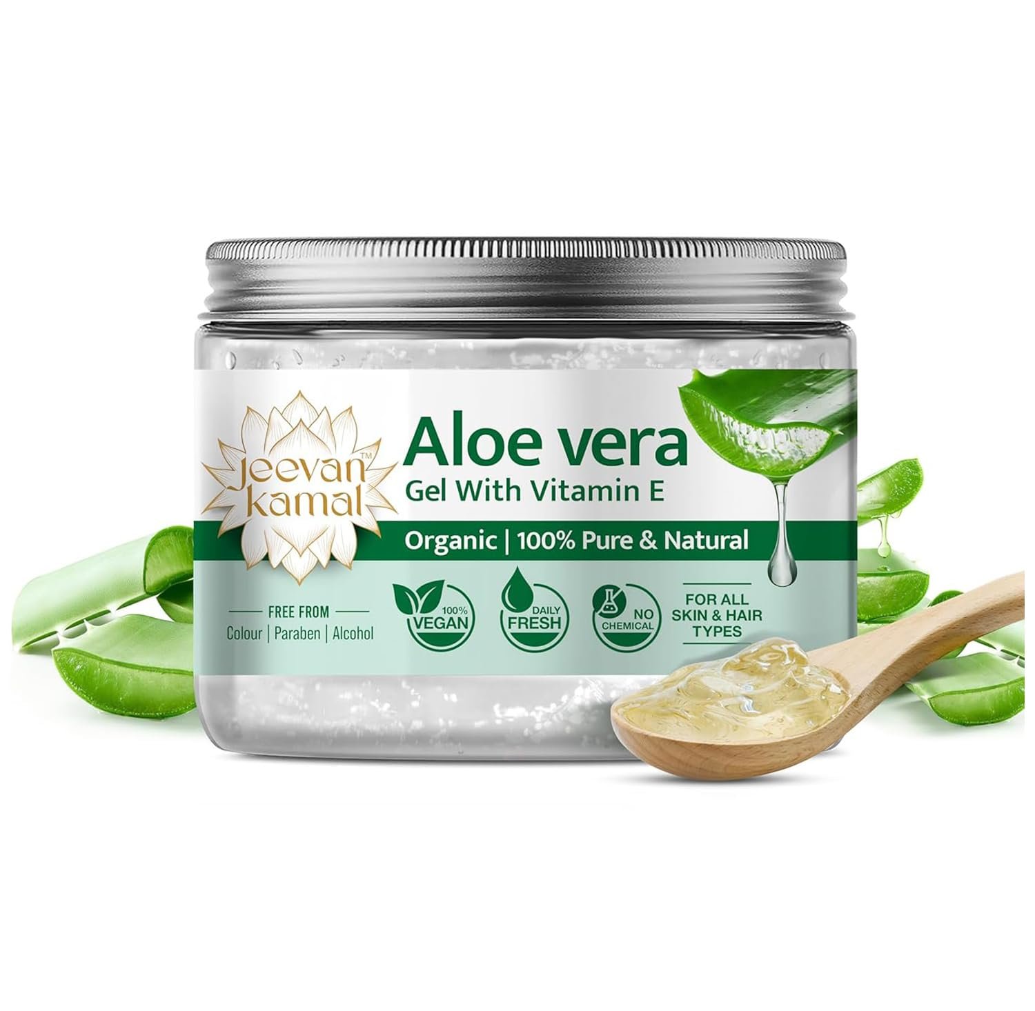 Jeewan Kamal Aloe Vera Gel for Face, Skin & Hair, 300g, Herbal, Natural, Moisturising, Soothes Sunburn, Acne & Dandruff | Non-Sticky, Hydrating Gel (Pack of 1)