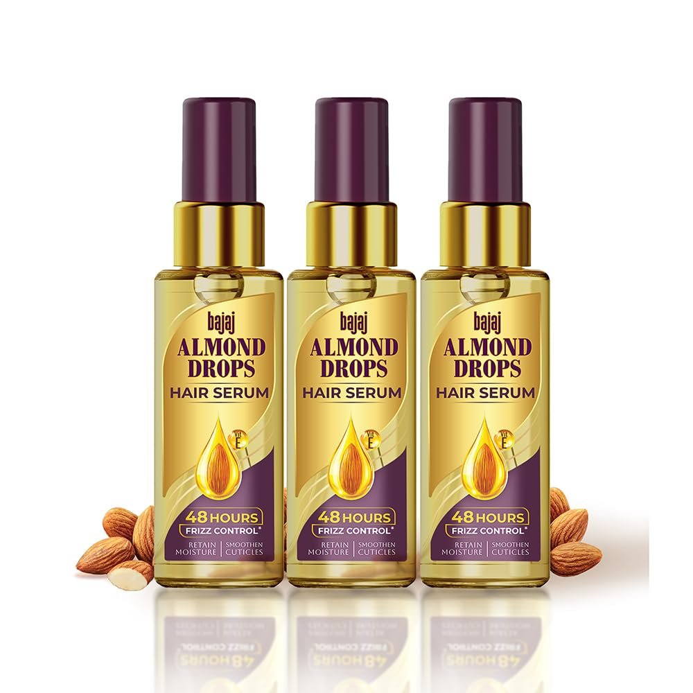 Bajaj Almond Drops Hair Serum 50 ml (Pack of 3) | With Almond Oil & Vitamin E | Nourishes Dry & Frizzy Hair.