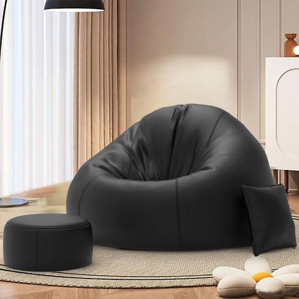Biggie Bean Bag with Beans Filled 6XL Urban Comfort Bean Sofa–Created for Relaxation–Styled for Modern Spaces with Free Cushion & Footrest (Matching Color : Leatherette Black)