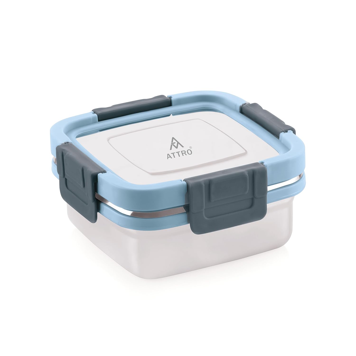 ATTRO Sparkle Stainless Steel Lunch Box – Square Leak-Proof Spill-Proof Ideal for Kids School Office Travel – 400ml Sky Blue