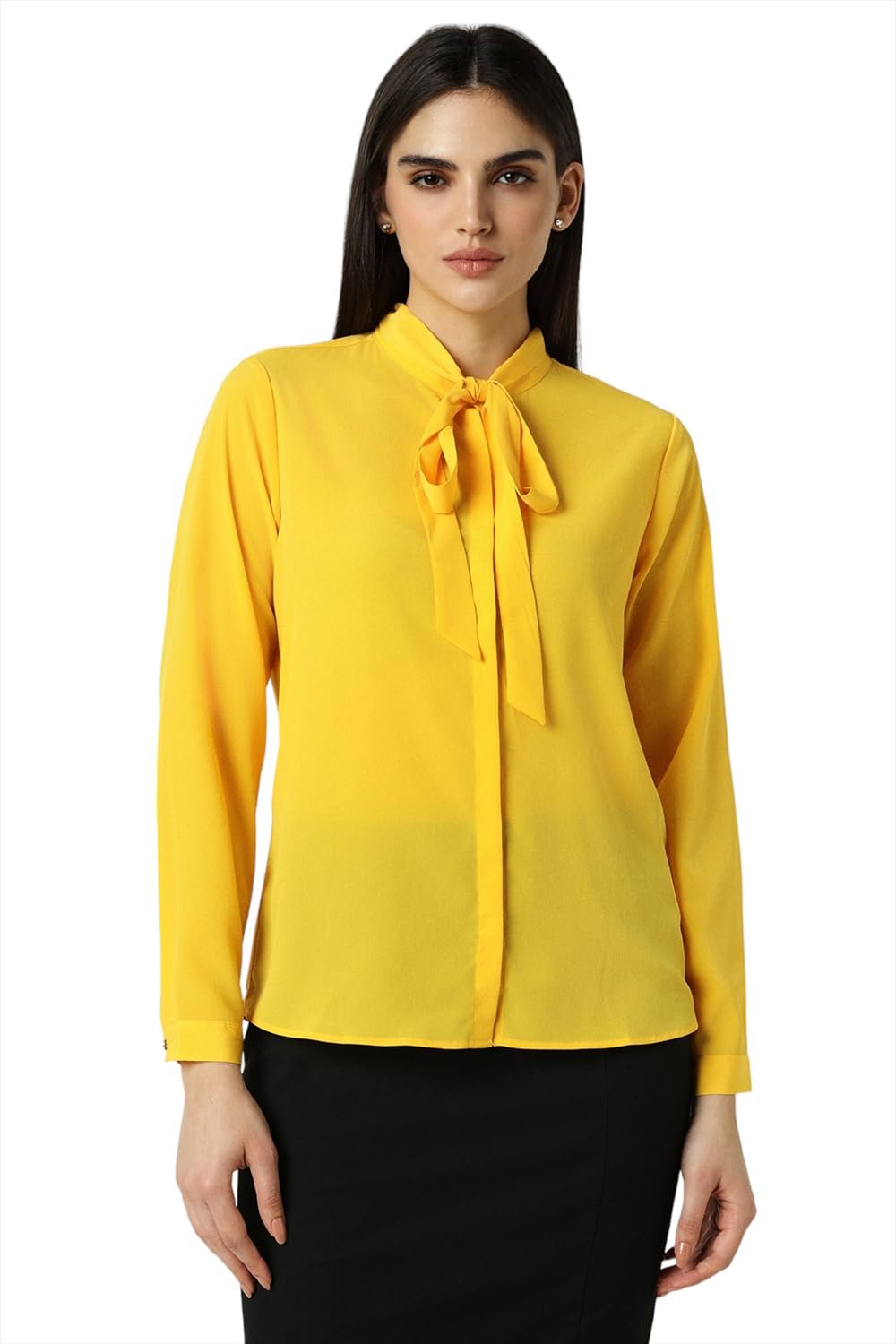 Van Heusen Women's Polyester Regular Fit Full Sleeve Tie Neck Formal Top