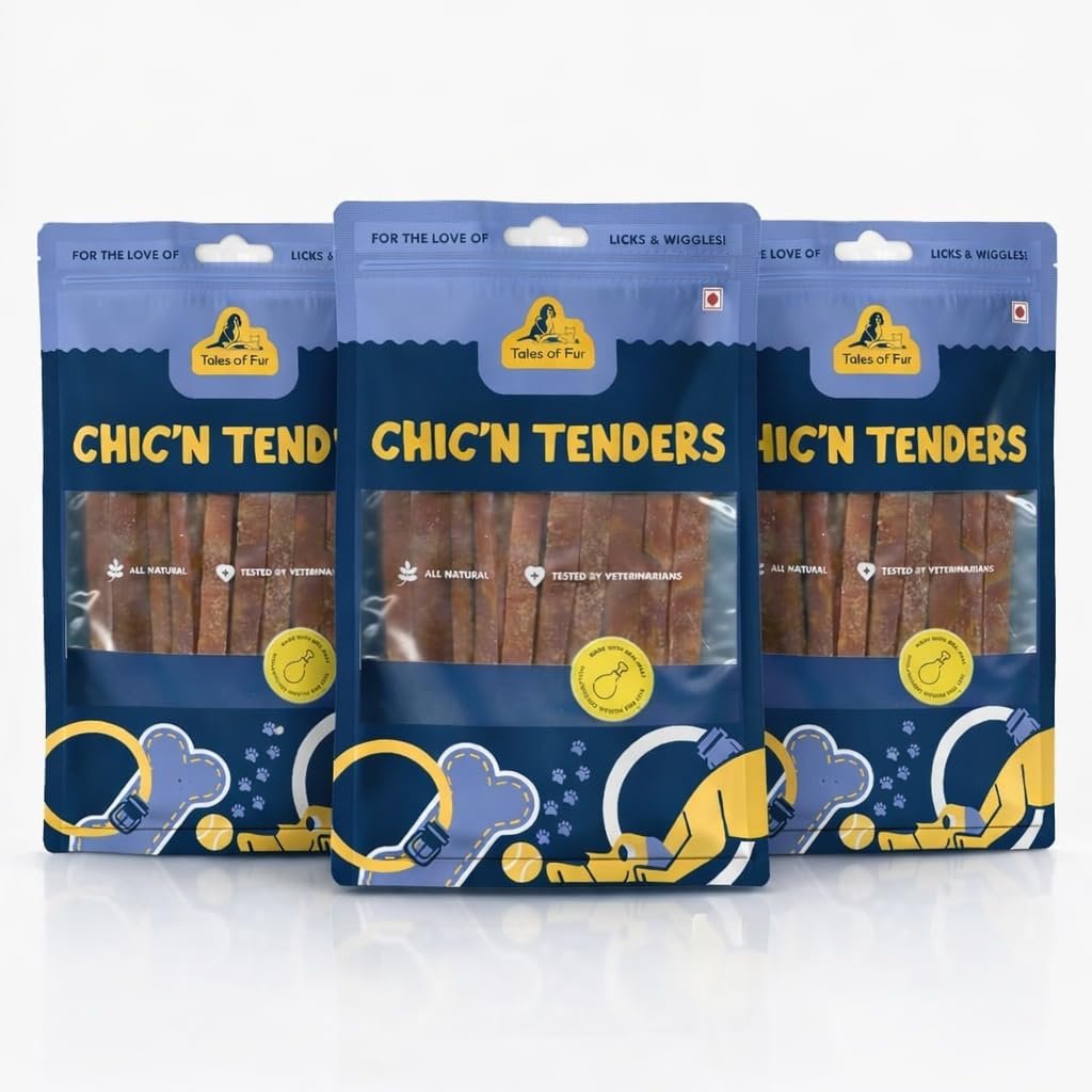 Chic'n Tenders Chicken Dog Treats, 70 g – High-Protein (43%) Human-Grade Chicken, Slow-Cooked & Air-Dried Chewy Tenders Training Rewards & Dental Health (3, 3 Pack)