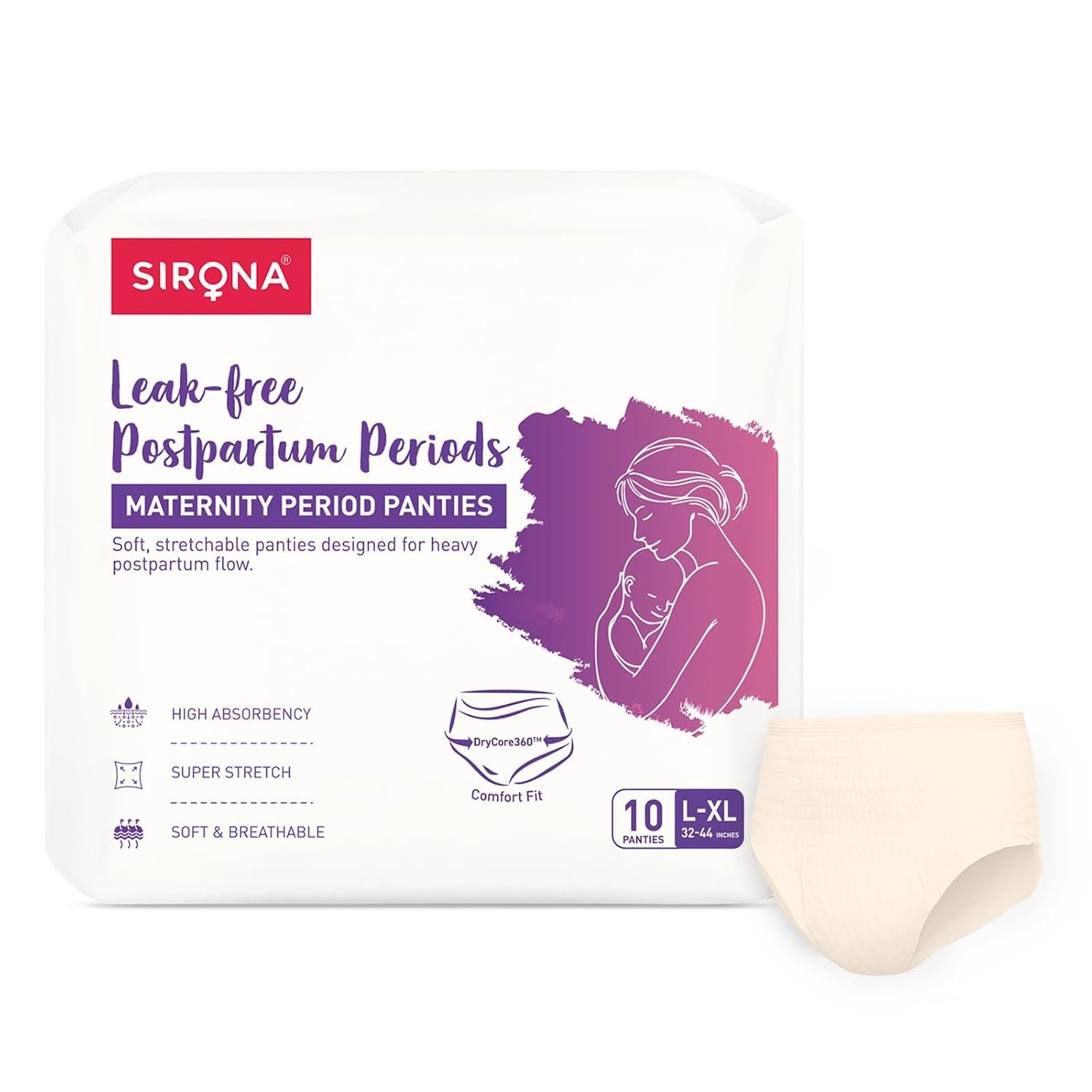 Sirona Maternity Disposable Period Panty | Postpartum Recovery Wear for Heavy Bleeding (Lochia) | High-Rise, C-Section Friendly Fit | Zero Rash, Zero Leaks | Hospital & Home Ready | Pack of 10 | Size L-XL | White Colour
