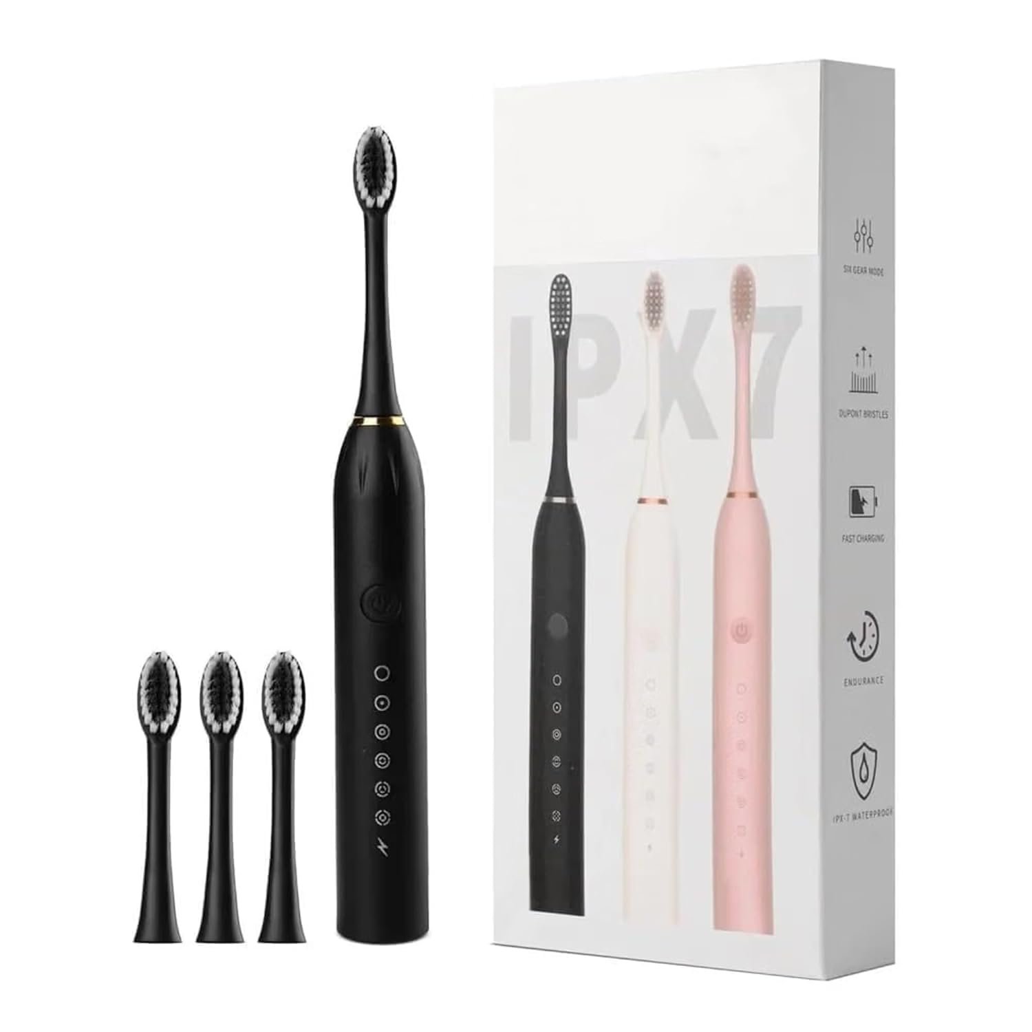 Sonic Electric Toothbrush Black With 4 Replacement Brush Heads