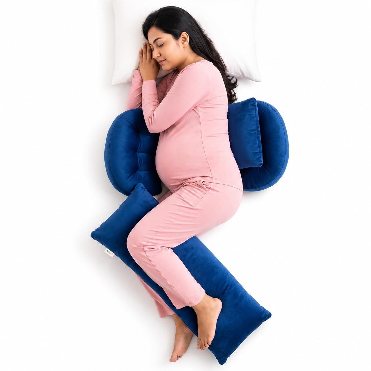 OYO BABY Maternity Pillow Bundle for New Moms | Plush Velvet Pregnancy and Nursing Pillow Set | 4-Piece Adjustable Body Pillow for Belly, Back and Hip Support - Royal Blue